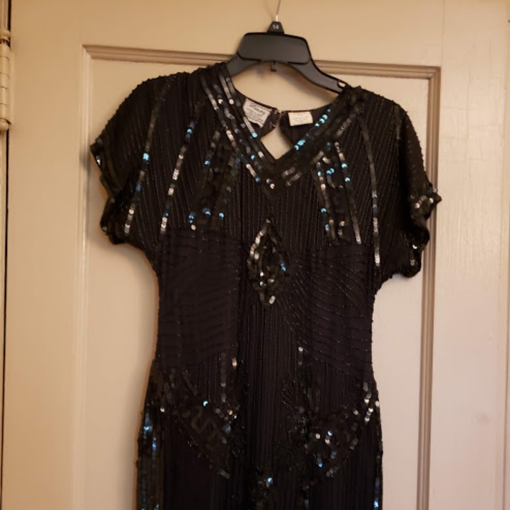 Vintage Black Beaded Cocktail Dress  Size 8 Petite